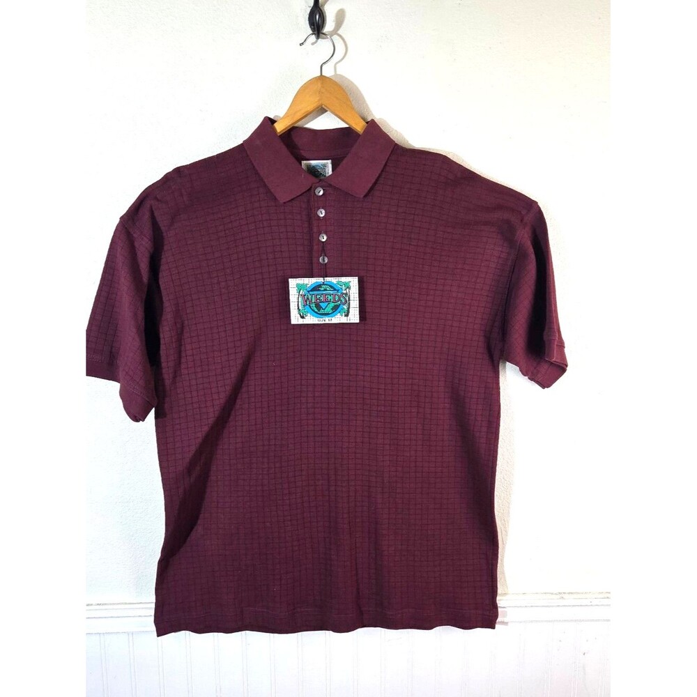 Vintage WEEDS Polo Shirt Mens M Deadstock Burgundy Textured Short Sleeve NWT
